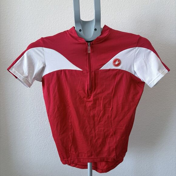 Castelli Cycling Jersey Womens Size Small Full Zip 2 Pocket Red and White Shirt - Picture 3 of 8